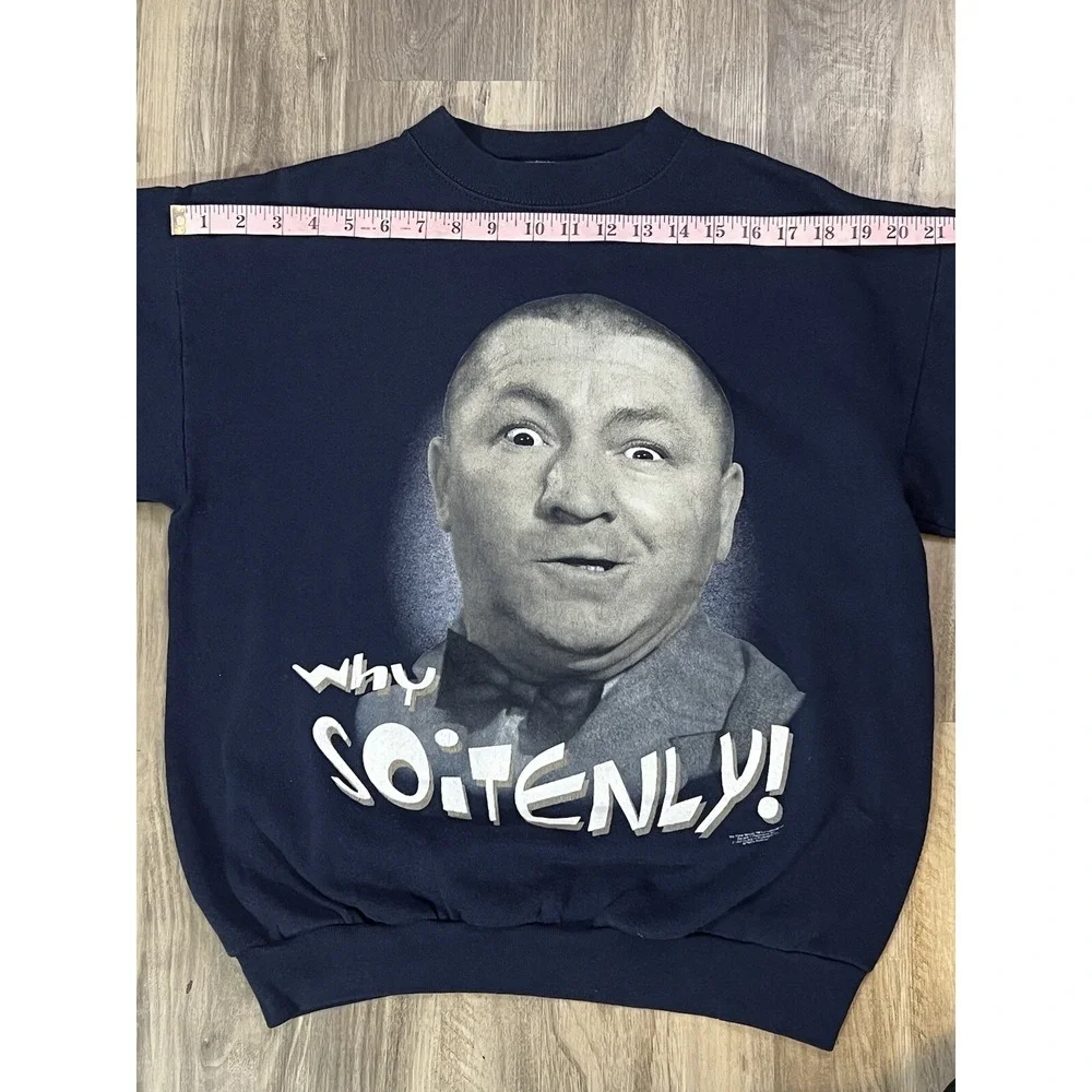 Vintage 90s Three Stooges CURLY Crewneck Unisex Medium Blue Graphic Print Comedy - Picture 5 of 15